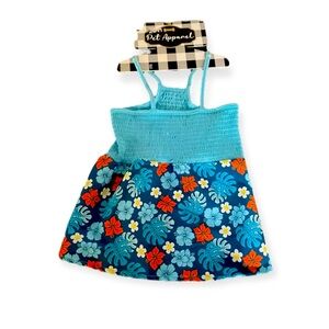 Woof Blue Hawaiian Floral Dog Dress XL Brand New